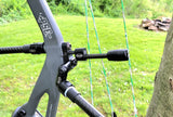 TAP side stabilizer mount made of 7075-T6 aluminum with titanium screws, designed for enhanced bow control in archery