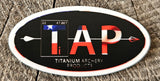 Logo of Titanium Archery Products featuring TAP initials and an arrow design, representing ULTRA-Light stabilizers for archery.