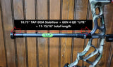Two TAP-DOA ULTRA-Light Stabilizers and a side mount, featuring titanium screws, showcasing lightweight bow stabilizer systems for enhanced archery performance.