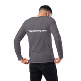 Front and back view of TAP Fitted Long Sleeve Shirt, ideal archery apparel for men