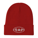 Red TAP embroidered beanie for archery enthusiasts from Titanium Archery Products