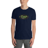 TAP logo short-sleeve t-shirt in navy blue, featuring the original full color logo from Titanium Archery Products