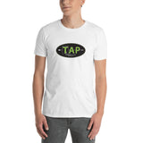 TAP logo short-sleeve t-shirt featuring a vibrant original color design on a white background