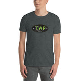 TAP logo short-sleeve t-shirt displayed on a model, featuring the original full color logo